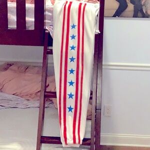 ⭐️NWT White Pants with Red Stripes and Blue Stars NEW S Aviator Nation⭐️